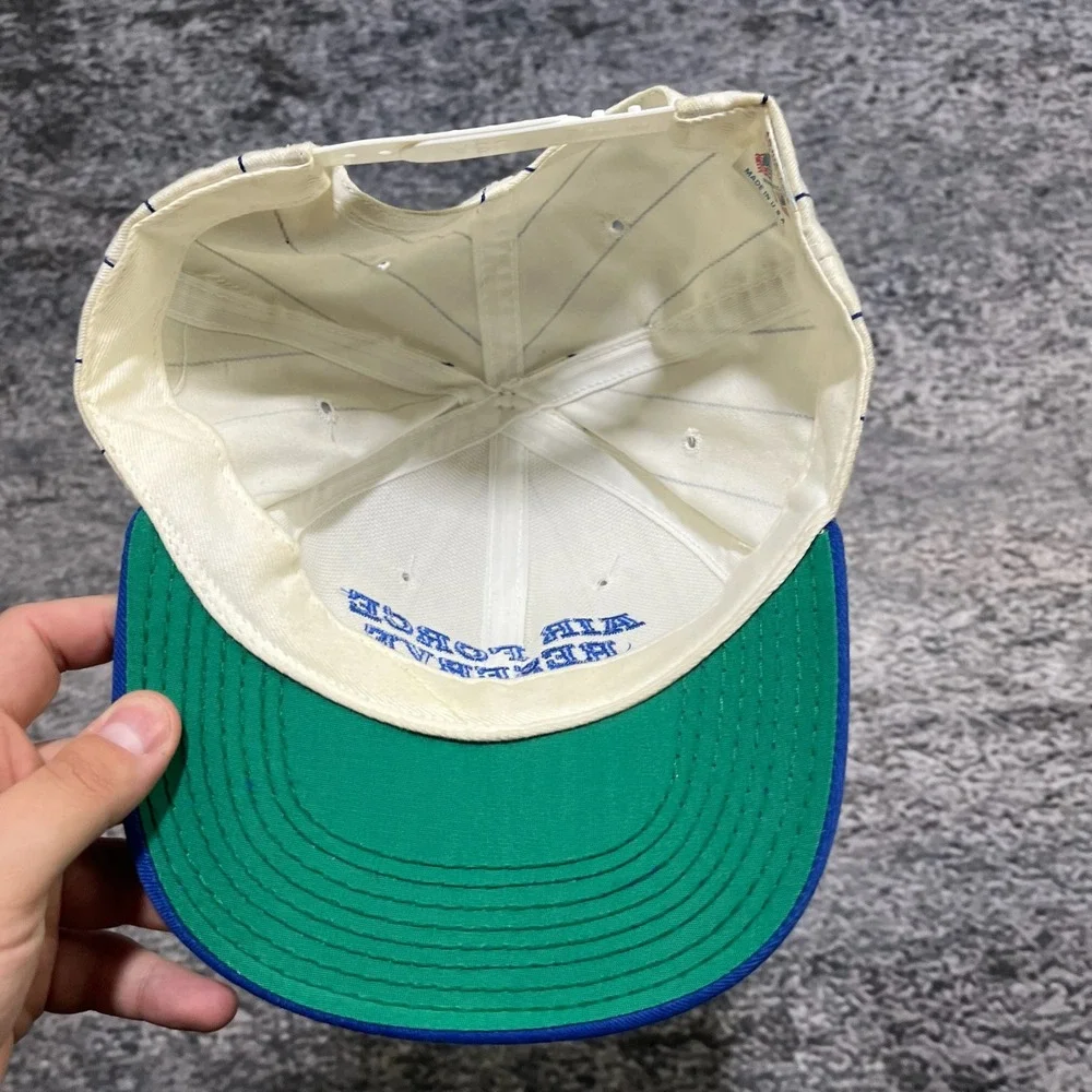 Vintage Air Force Reserve Snapback Hat 90s Pinstripe White Blue Adjustable Cap‎
